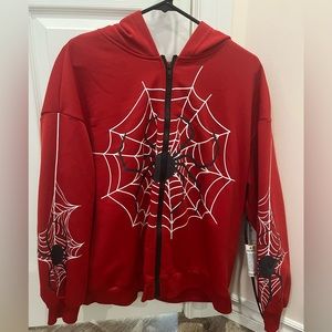 red spiderweb zip up hoodie